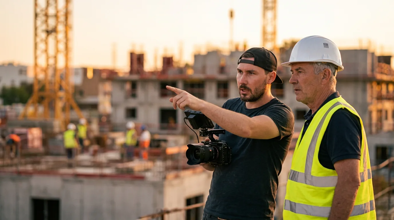 Préparation d'un tournage vidéo sur un chantier BTP