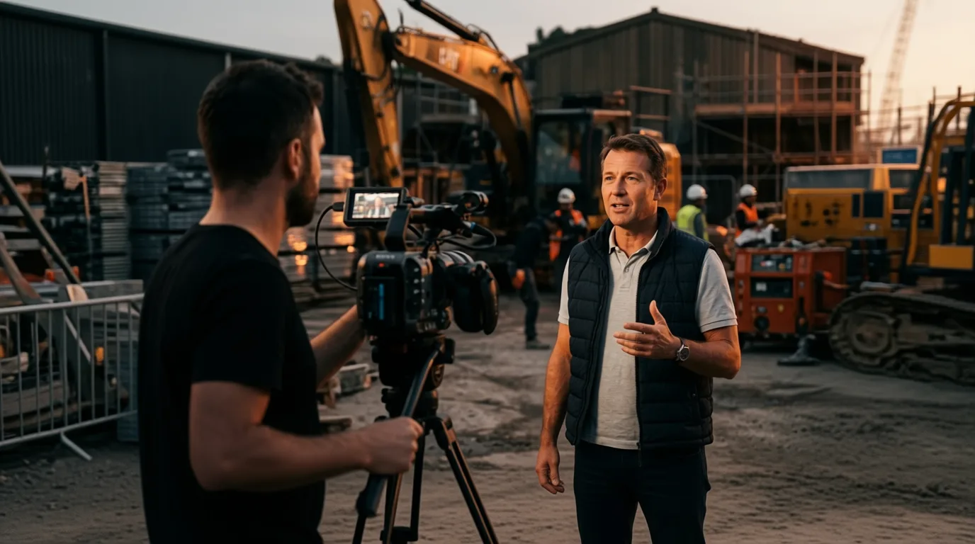Tournage d'une interview sur un chantier du bâtiment